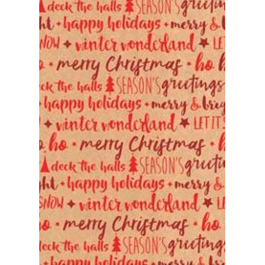 Ditipo Dárkový balicí papír 70 x 200 cm Vánoční KRAFT červené nápisy