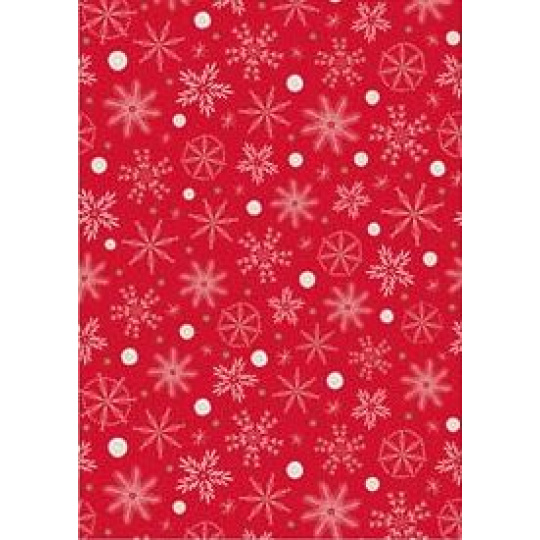 Ditipo Dárkový balicí papír 70 x 200 cm Vánoční červený bílo-zlaté vločky