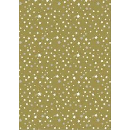 Ditipo Dárkový balicí papír 70 x 200 cm Vánoční zlatý bílé a stříbrné hvězdičky