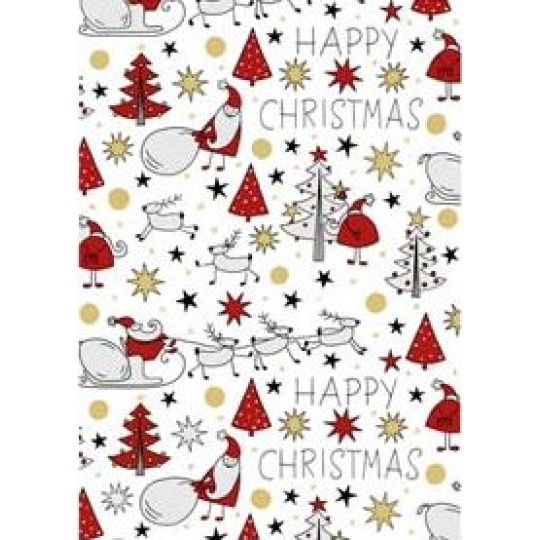 Ditipo Dárkový balicí papír 70 x 200 cm Vánoční bílý Santa sob stromečky