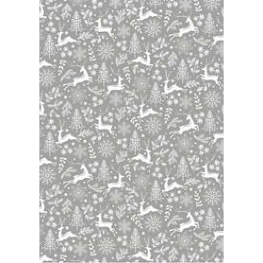 Ditipo Dárkový balicí papír 70 x 200 cm Vánoční stříbrný jeleni stromky vločky