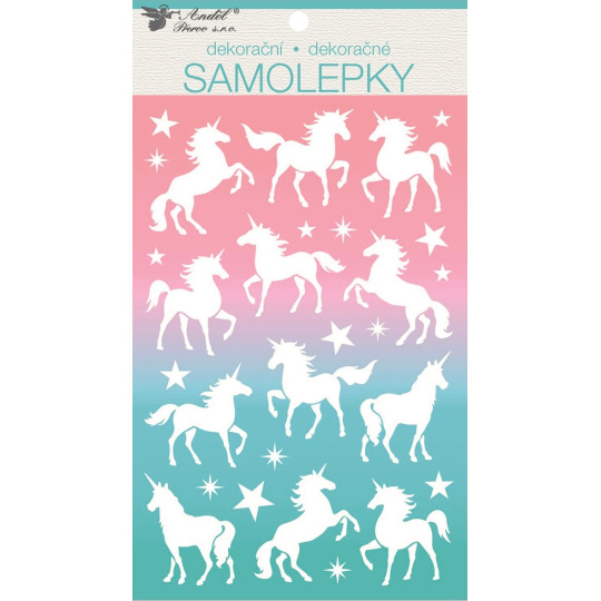 Samolepky bílé s glitry jednorožci 14 x 24 cm