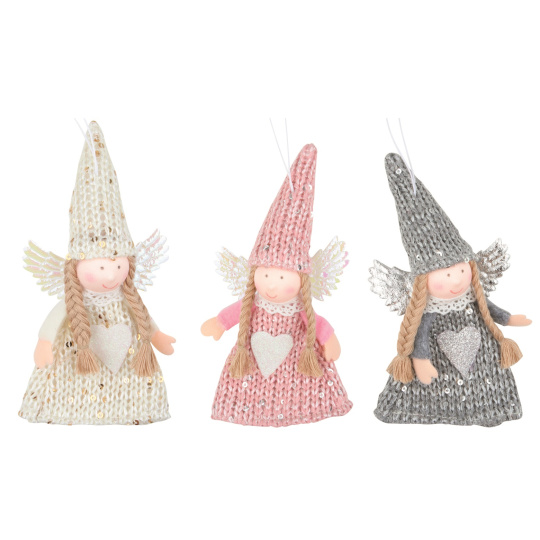 Anděl pletený s flitry 14 cm k zavěšení 1 kus