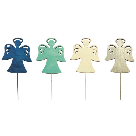 Anděl dřevěný modro-zeleno-béžovo-přírodní 8 cm + drátek 1 kus Anděl dřevěný modro-zeleno-béžovo-přírodní 8 cm + drátek 1 kus
