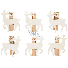 Jelen dřevěný na kolíčku přírodní 4 cm 6 kusů