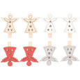 Anděl dřevěný na kolíčku červeno-stříbrno-bílo-béžový 4,5 cm 8 kusů