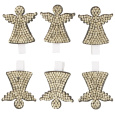 Anděl dřevěný na kolíčku se zlatými kamínky 3,5 cm 6 kusů