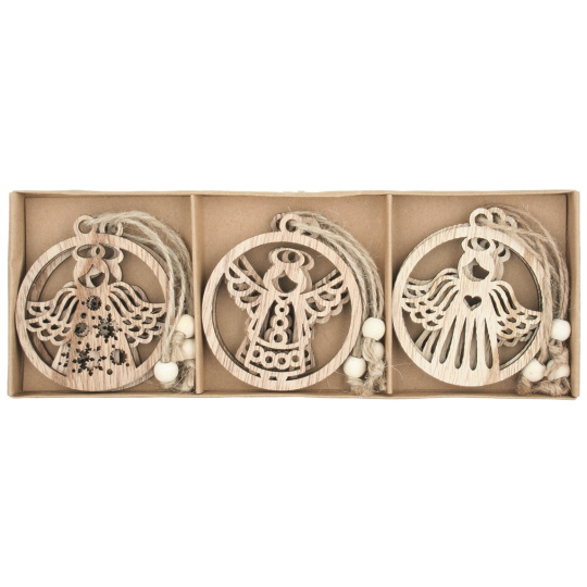 Anděl dřevěný přírodní 7,5 cm 9 kusů, v krabičce