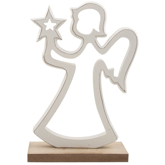 Anděl dřevěný na postavení bílý 17 cm