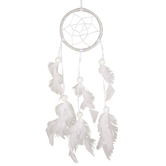 Lapač snů s peříčky bílý 35 cm
