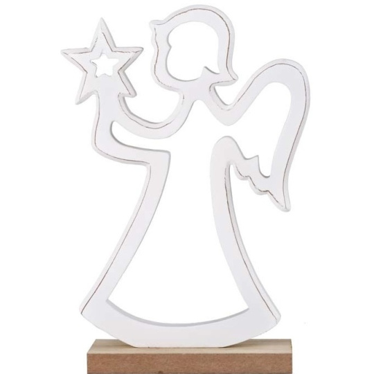 Anděl dřevěný na postavení bílý 155 x 224 mm