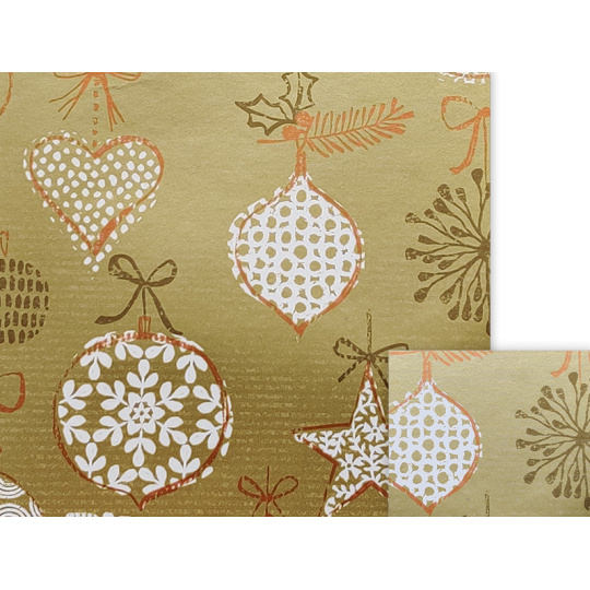 Nekupto Dárkový balicí papír 70 x 200 cm Vánoční zlatý bílé baňky