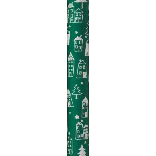 Zoewie Dárkový balicí papír 70 x 150 cm Vánoční Nordic Light zelený s bílými domečky a stromky