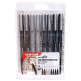 Uni-ball PIN Vynikající kreslicí liner pro profesionální umělce i nadšené výtvarníky, v barvě sépie a světle/tmavě šedá, plus jeden černý štětečkový (brush) popisovač sada linerů 8 kusů