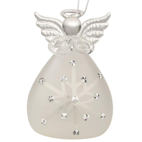 Anděl skleněný svítící LED 10 cm na postavení