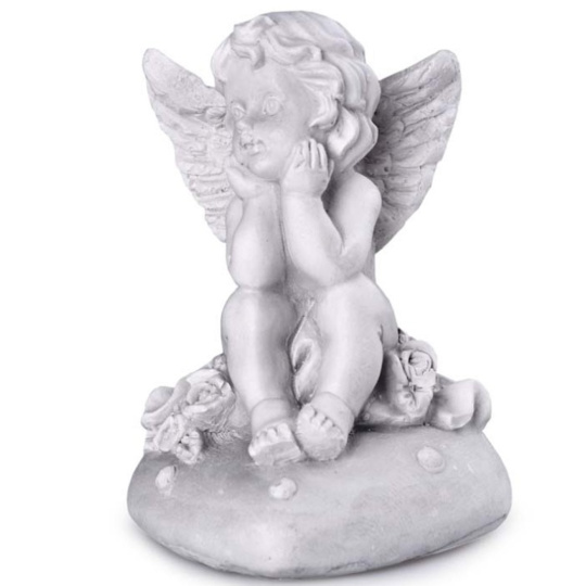 Emocio Anděl sedící sádrový lakovaný šedý 60 x 80 mm