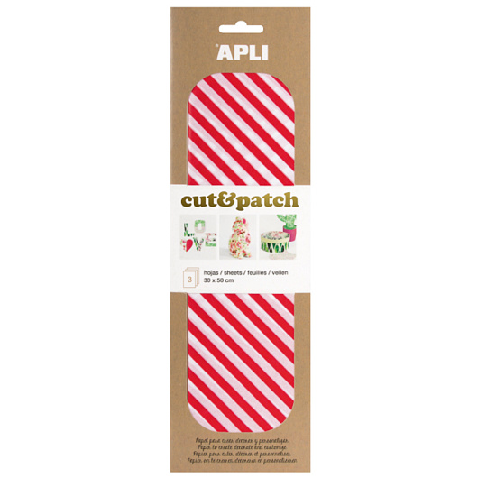Apli Cut & Patch papír na ubrouskovou techniku Červenobílé pruhy 30 x 50 cm 3 kusy