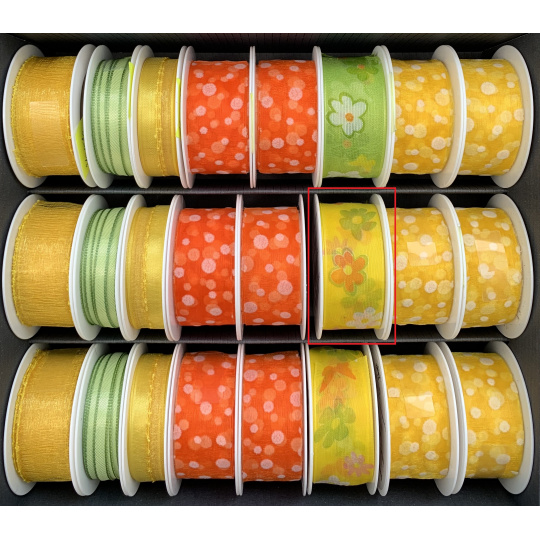 Nekupto Stuha látková žlutá s kvítky 3 m x 25 mm