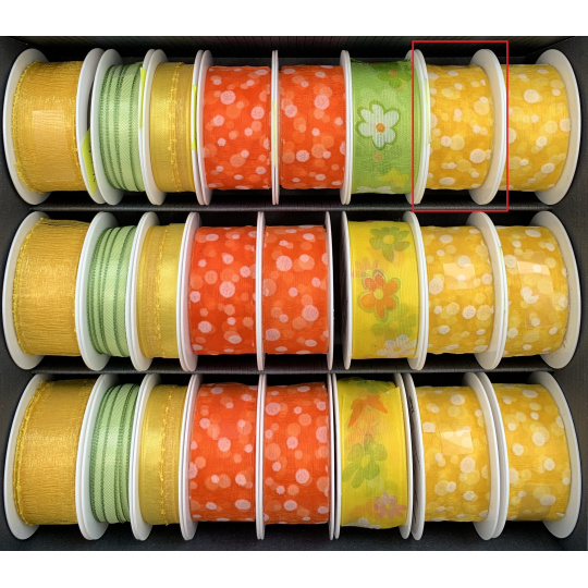 Nekupto Stuha látková žlutá bílé puntíky 3 m x 25 mm