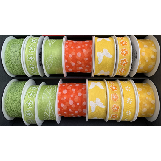 Nekupto Stuha látková zelená bílé listy 3 m x 25 mm