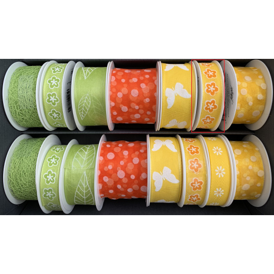 Nekupto Stuha látková žlutá oranžové kvítka 3,5 m x 15 mm