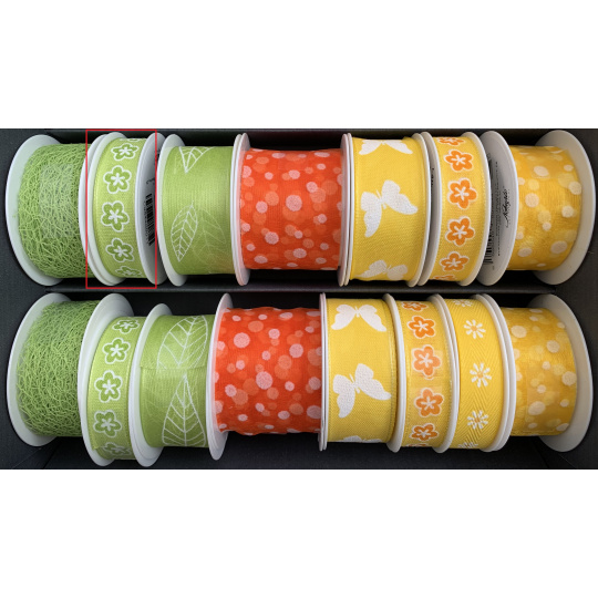 Nekupto Stuha látková zelená s bílými kvítky 3,5 m x 15 mm