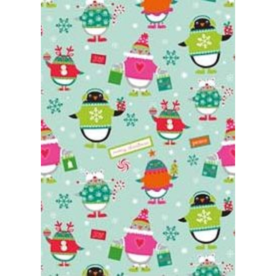 Ditipo Dárkový balicí papír 70 x 200 cm Světle zelený ptáčci ve svetrech