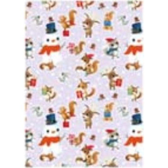 Ditipo Dárkový balicí papír 70 x 100 cm Vánoční světle fialový - sněhulák, liška, veverka 2 archy