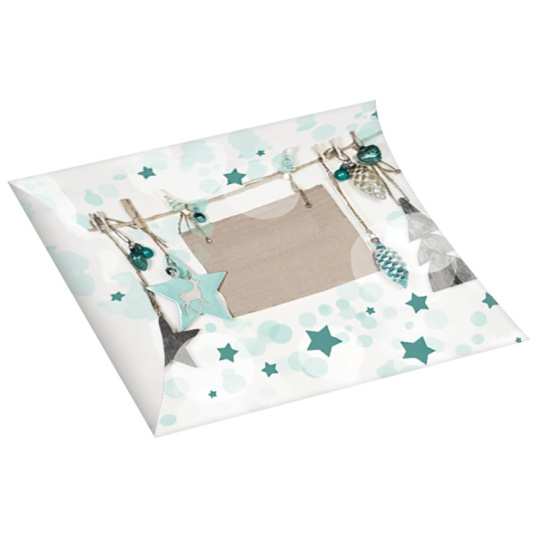 Krabička skládací dárková Vánoční s modrými ozdobami a glitrem 33 x 25 cm