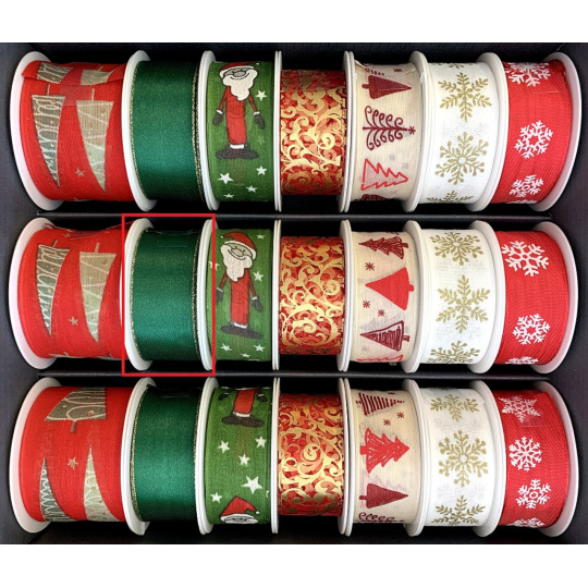 Nekupto Stuha látková vánoční Zelená se zlatým okrajem 25 mm x 2,5 m