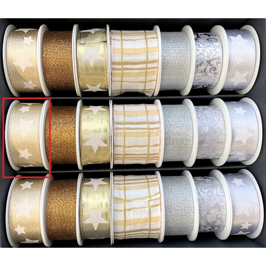 Nekupto Stuha látková vánoční Béžová hvězdičky 25 mm x 2,5 m