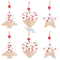 Vánoční ozdoby dřevěné na zavěšení Červený korálek 6 cm 6 kusů