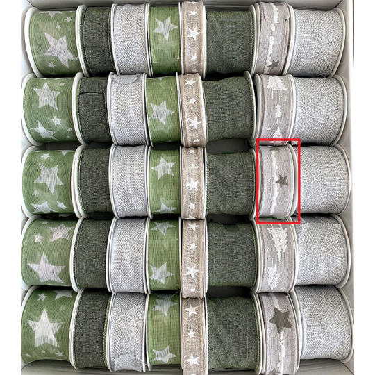 Ditipo Stuha látková s drátkem Šedá s hvězdami 3 m x 25 mm