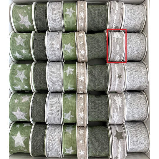 Ditipo Stuha látková s drátkem Šedá s bílými stromy 3 m x 25 mm