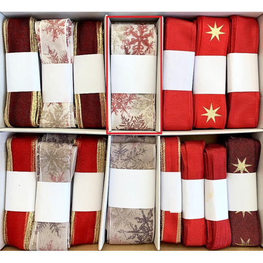 Ditipo Stuha látková s drátkem Bílá červené a hnědé vločky 2 m x 40 mm