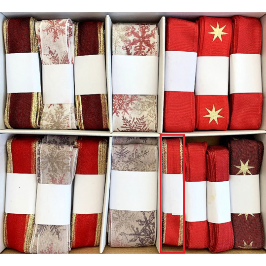 Ditipo Stuha látková s drátkem Červená se zlatým okrajem 4 m x 15 mm