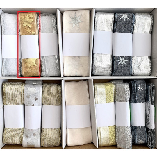 Ditipo Stuha látková s drátkem Zlatá se zlatými hvězdami 3 m x 25 mm Ditipo Stuha látková s drátkem Zlatá se zlatými hvězdami 3 m x 25 mm