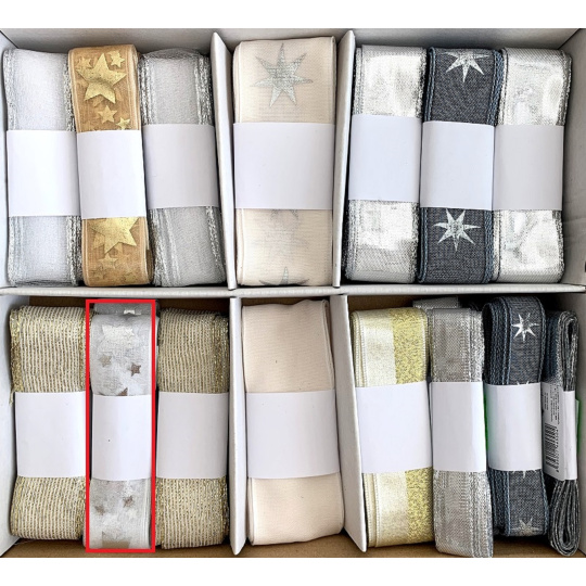 Ditipo Stuha látková s drátkem Bílá se stříbrnými hvězdami 3 m x 25 mm