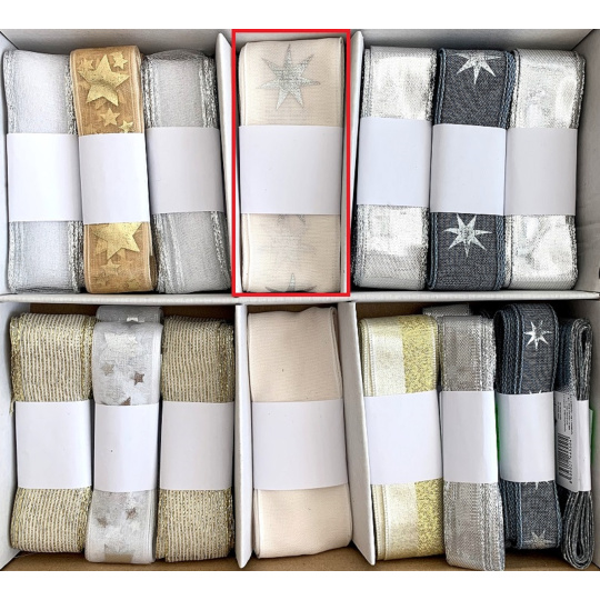 Ditipo Stuha látková s drátkem Krémová se stříbrnými hvězdami 2 m x 40 mm