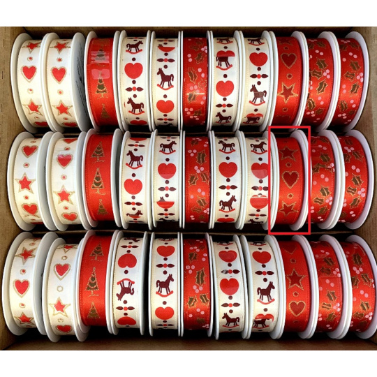 Ditipo Stuha saténová Villach Červená se srdíčky a hvězdičkami 3 m x 15 mm