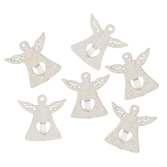 Anděl dřevěný na kolíčku stříbrný 3 cm 6 kusů