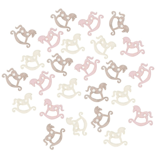 Koníci houpací dřevění bílí, růžoví a hnědí 2 cm 24 kusů