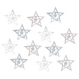 Hvězda dřevěná s lepíkem Přírodní, šedá, bílá 4 cm 12 kusů