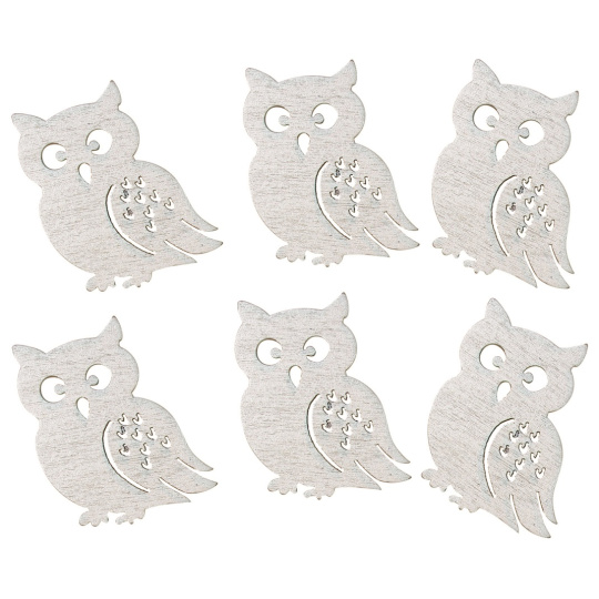 Sova dřevěná s lepíkem Přírodní 4,5 cm 6 kusů