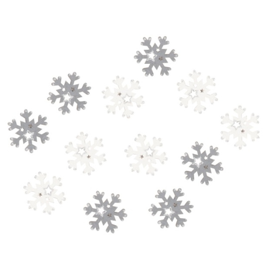 Vločka dřevěná s lepíkem Šedá a bílá 4 cm 12 kusů