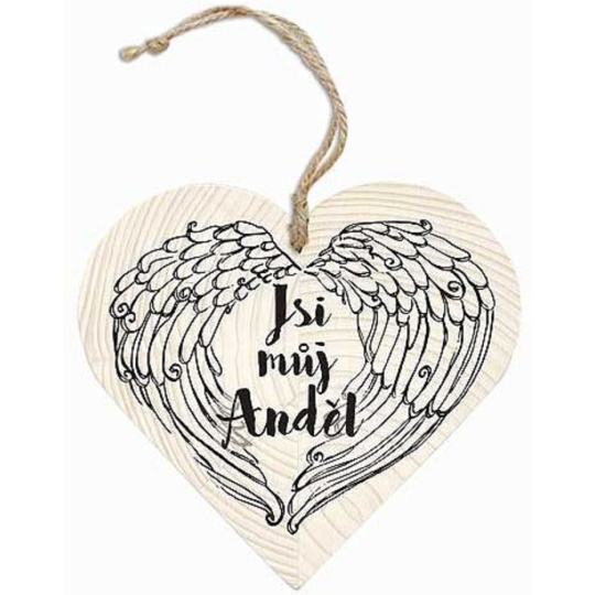 Bohemia Gifts Dřevěné dekorační srdce s potiskem Jsi můj anděl 12 cm