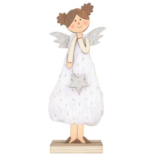 Anděl dřevěný v bílých šatech 16 cm 1 kus na postavení