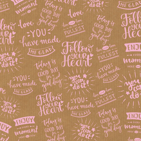 Apli Dárkový balicí papír 70 x 200 cm Kraft Fun přírodní s růžovými nápisy