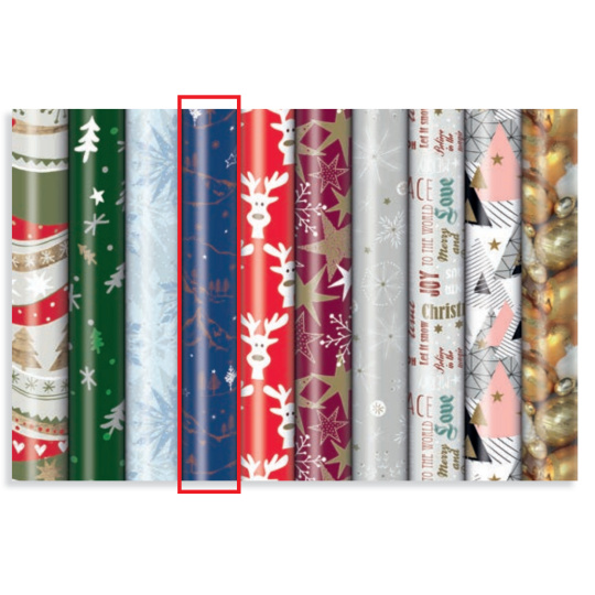 Zoewie Dárkový balicí papír 70 x 200 cm Vánoční tmavě modrý - oranžové a bílé stromky