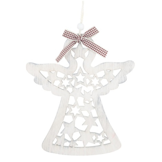 Anděl dřevěný na zavěšení světle šedý 14 x 16 cm